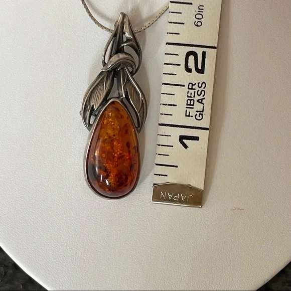 Vintage Sterling silver 925 Baltic Amber necklace pendant pin earrings brooch - Picture 8 of 16